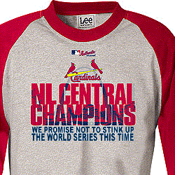 Animated GIF of the playoff team t-shirts. Cardinals-We promise not to stink up the World Series this time. Braves-Still can't sellout a playoff game. Angels-The pride of wherever the heck we're from. Padres-A winning team is good. A lousy division is better.