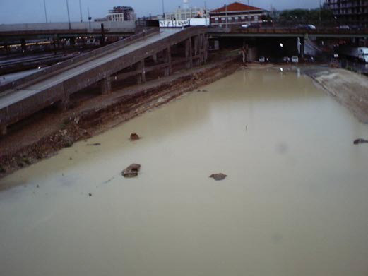 Flooded construction site