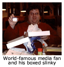 World-famous media fan with a boxed slinky
