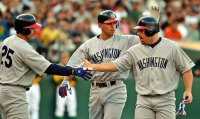 Rafael Palmeiro, Alex Rodriguez and Kevin Mench in 1961 Washington Senators road uniforms.